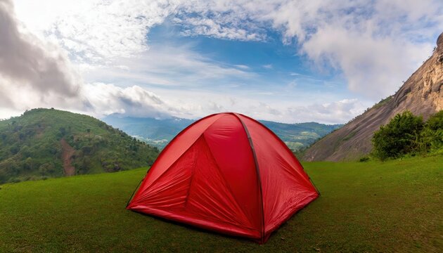 Red dome tent isolated with clipping path
