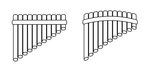 Wooden pan flute music instrument. Panflute symbol or icon. Music folk instrument. panpipe or flute pipe. South American national musical instrument. bamboo, multi barrel flute. Pan Pipes sign.