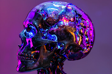Ethereal Metallic Face Sculpture in Vivid Colors created with Generative AI technology