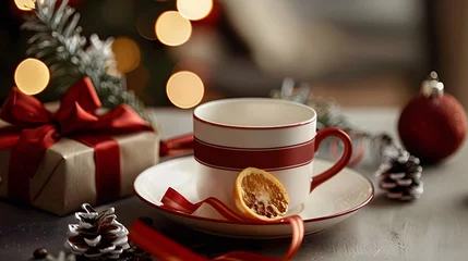 Foto op Plexiglas Refined Christmas care box coffee cup, gift and xmas ornament. Corporate or personal present for cooking lovers, foodies and gourmands. © Ziyan