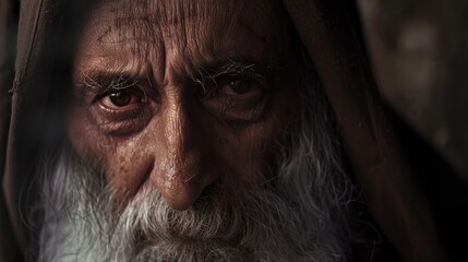 Portrait of an old man with a long beard and mustache. Biblical character.