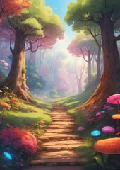 3D isometric illustration dream world of cute gnome in a magical forest fairytale colorful kingdoms for comic book