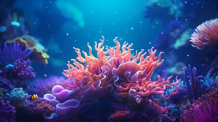 Fototapeta na wymiar Colorful tropical coral reef with various marine species