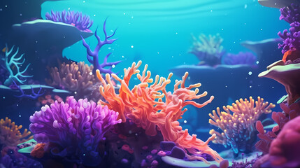 Colorful tropical coral reef with various marine species