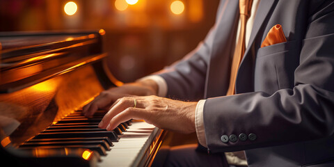 Close-up of a man playing the piano in the night club