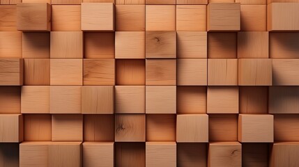 Wooden cube background wall. wooden blocks backdrop. volumetric drawing of cubes. Set of the identical cubes forming a uniform plane