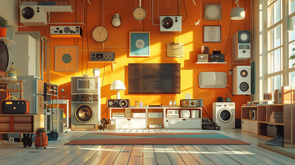 Modern Smart Home Interior with Connected Devices Enhancing Lifestyle and Efficiency in a High-Tech Living Space