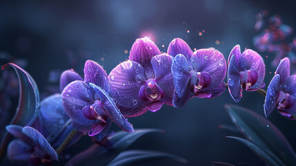Enigmatic orchids bathed in a halo of moonlight, whispers of nocturnal secrets. on transparent background.   - obrazy, fototapety, plakaty