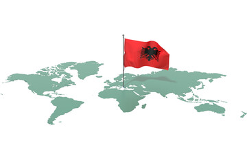 Mappa Terra con evidenziato la nazione Albania e bandiera al vento © albasu