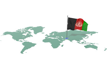 Mappa Terra con evidenziato la nazione Afghanistan e bandiera al vento © albasu