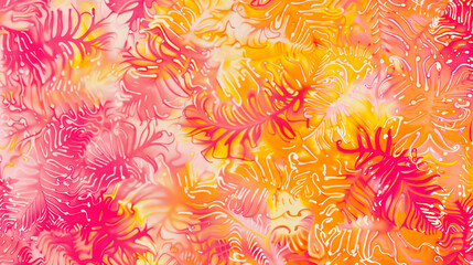 Fototapeta na wymiar Vibrant Tropical Leaf Pattern in Warm Color Palette.