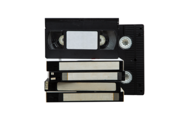 Pile of VHS video cassettes. Vintage media. Isolate on a white back.