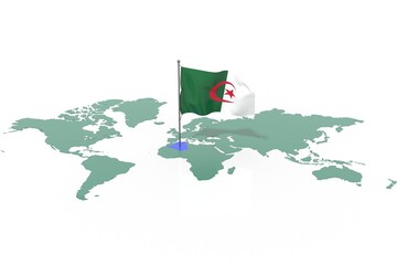 Mappa Terra con evidenziato la nazione Algeria e bandiera al vento © albasu