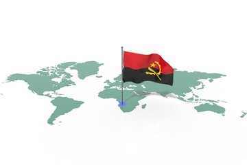 Mappa Terra con evidenziato la nazione Angola e bandiera al vento © albasu