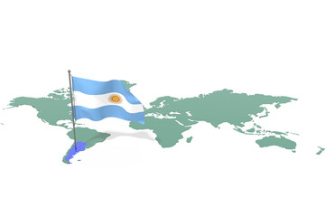 Mappa Terra con evidenziato la nazione Argentina e bandiera al vento © albasu