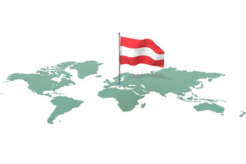 Mappa Terra con evidenziato la nazione Austria e bandiera al vento © albasu
