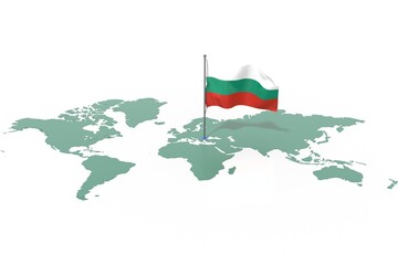 Mappa Terra con evidenziato la nazione Bulgaria e bandiera al vento © albasu