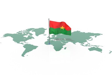 Mappa Terra con evidenziato la nazione Burkina Faso e bandiera al vento © albasu