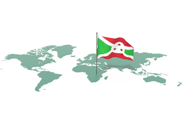 Mappa Terra con evidenziato la nazione Burundi e bandiera al vento © albasu