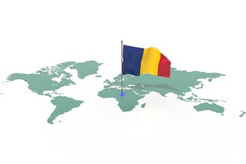 Mappa Terra con evidenziato la nazione Chad e bandiera al vento © albasu