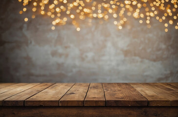 wooden table and bokeh background