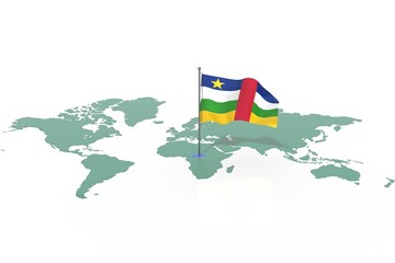 Mappa Terra con evidenziato la nazione Central African Republic  e bandiera al vento