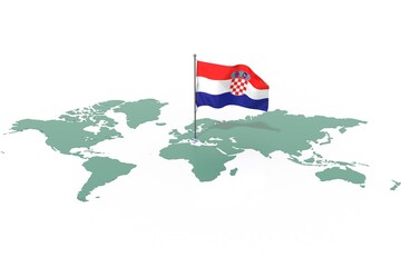 Mappa Terra con evidenziato la nazione Croatia e bandiera al vento © albasu