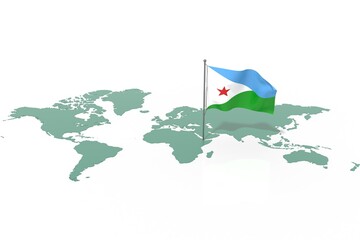 Mappa Terra con evidenziato la nazione Djibouti e bandiera al vento © albasu