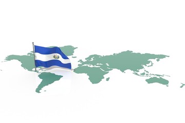 Mappa Terra con evidenziato la nazione El Salvador e bandiera al vento