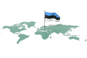Mappa Terra con evidenziato la nazione Estonia e bandiera al vento © albasu