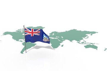 Mappa Terra con evidenziato la nazione Falkland Islands e bandiera al vento © albasu