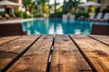 wooden table and pool background
