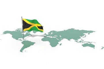 Mappa Terra con evidenziato la nazione Jamaica e bandiera al vento © albasu