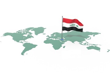 Mappa Terra con evidenziato la nazione Iraq e bandiera al vento © albasu