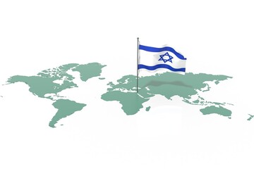 Mappa Terra con evidenziato la nazione Israel e bandiera al vento © albasu