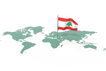 Mappa Terra con evidenziato la nazione Lebanon e bandiera al vento © albasu
