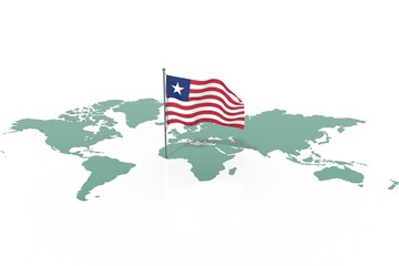 Mappa Terra con evidenziato la nazione Liberia e bandiera al vento © albasu