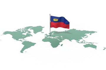 Mappa Terra con evidenziato la nazione Liechtenstein e bandiera al vento © albasu