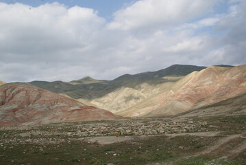 Slate colored mountains called Agate mountains near the village of Khizi in northern Azerbaijan