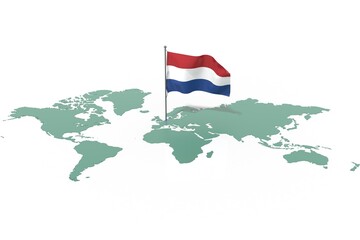Mappa Terra con evidenziato la nazione Netherlands e bandiera al vento © albasu