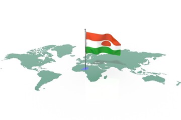 Mappa Terra con evidenziato la nazione Niger e bandiera al vento © albasu