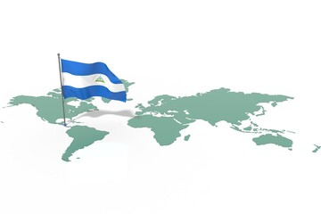 Mappa Terra con evidenziato la nazione Nicaragua e bandiera al vento © albasu