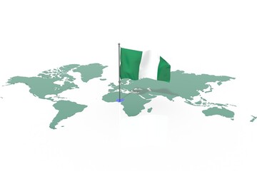 Mappa Terra con evidenziato la nazione Nigeria e bandiera al vento © albasu