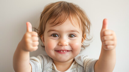 A happy toddler giving a thumbs up. Isolated on Transparent background.Generative AI