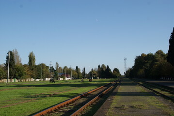 Railway tracks at the station in the city of Lankaran in the south of Azerbaijan