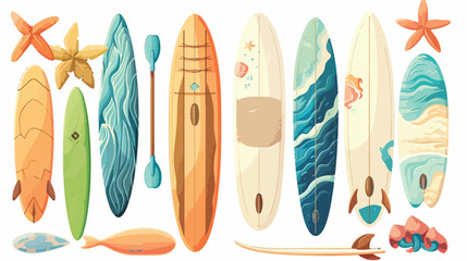 Summer surfboard elements vector set. Summer surf - obrazy, fototapety, plakaty