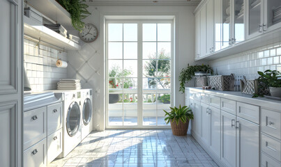 Modern Laundry Room with Natural Light.Generative AI - obrazy, fototapety, plakaty