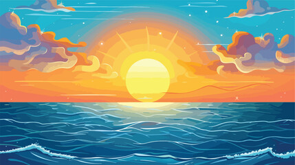 Sunset over the ocean vector simple 3d smooth cut - obrazy, fototapety, plakaty