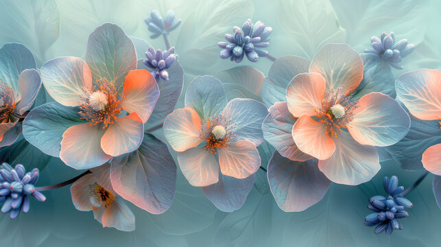 Fototapeta Botanical purple and red flower watercolor bouquet elegance blooming. Generative AI