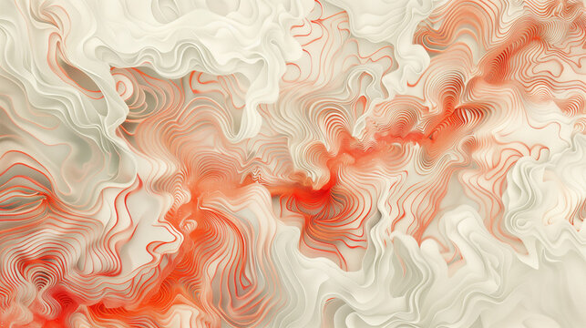 Abstract art with smooth lines, curves, waves, kinks and red accents.